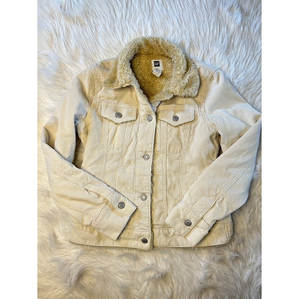 Gap Trucker Jacket Womens Small Cream Corduroy Sherpa Lined Y2K 07 Cozy